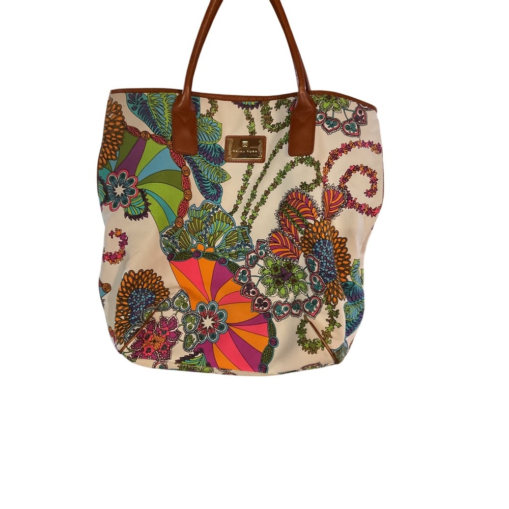 Trina Turk Women's Floral Printed Canvas Leather Trim Resort Sachet Bag One Size - Picture 15 of 15